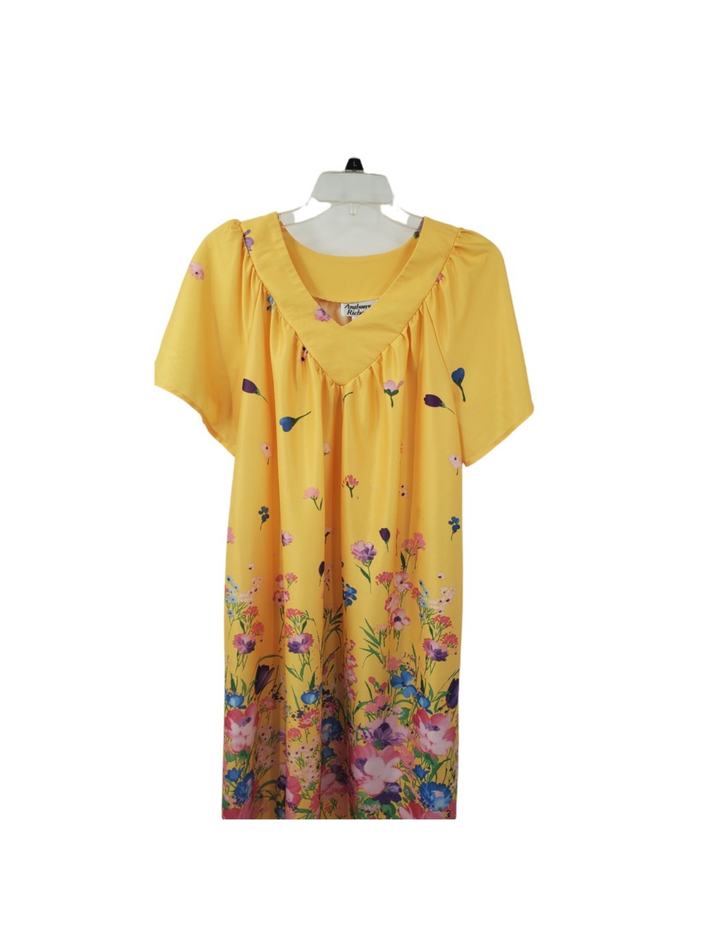 Vintage Anthony Richards Yellow Floral Maxi House Muumuu Caftan Nylon size L